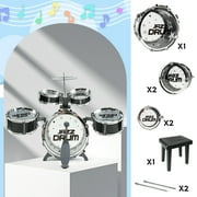 JUGAAD LIFE Kids Drum Set for Toddler 10-Piece Beginners Jazz Drum Set with Stools, Toys for Boys Girls Aged 3-14 Years Old Beginner Birthday Gift Black