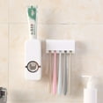 thumbnail image 5 of Automatic Toothpaste Dispenser Wall Mounted | Plastic Bathroom Organizer | 5 Toothbrush Holder Set | Touch-Free | Easy Install | Space-Saving White | 170g, 5 of 5