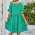 thumbnail image 5 of White Engagement Dresses For Women, Casual Summer V Neck Ruffle Short Sleeves Pleated Dress Loose Midi Graduation Dress Red Bridesmaid Women Dresses 2025 Dresses Short Dresses (L, Green) ZMTing, 5 of 5