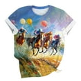 thumbnail image 5 of Tops de Cuello Redondo para las Mujeres, Nuevo Suéter de Manga Corta, Caballo Casual Impreso Top Camiseta, 5 of 5