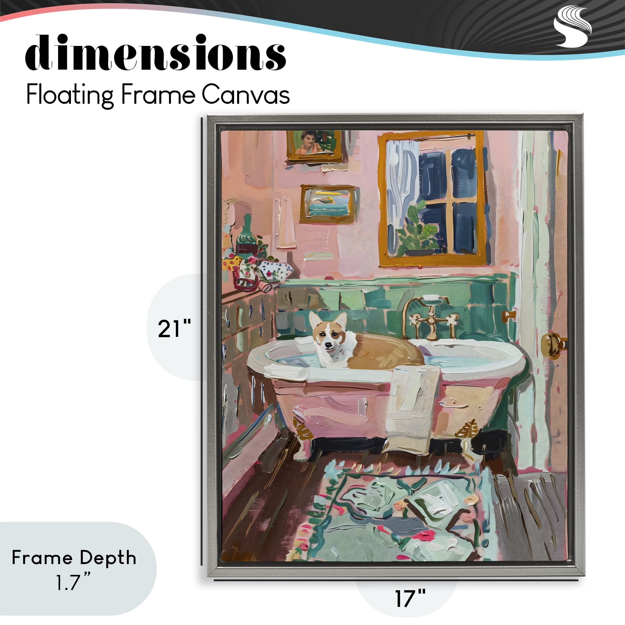 Stupell Industries Corgi in Pastel Tub Gray Framed Floater Canvas Wall Art, design by The Prints Vibe