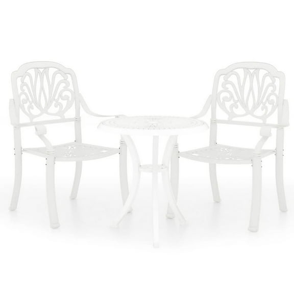 Kasa Outdoor 3pc Breakfast Bistro Set, 2 Chairs, 1 Table, White Metal