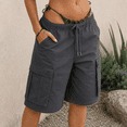thumbnail image 4 of Women's Drawstring Elastic Waist Cargo Bermuda Shorts with Pockets, Loose Fit Knee Length Casual Utility Shorts for Outdoor, Travel and Everyday Wear, 4 of 9