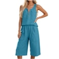 thumbnail image 2 of Zynoxe Two Piece Sets for Women With Pockets Fashion Zipper Round Neck Sleeveless Tank Top Wide Leg Culottes Set Versatile Solid Color Vacation Outfits Comfy Breathable Cotton Linen Summer Sets XL, 2 of 9
