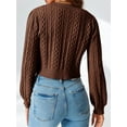 thumbnail image 4 of Women Bow Tie Front Long Sleeevd Ribbed Cable Sweater Knit Crop Cardigan, 4 of 6