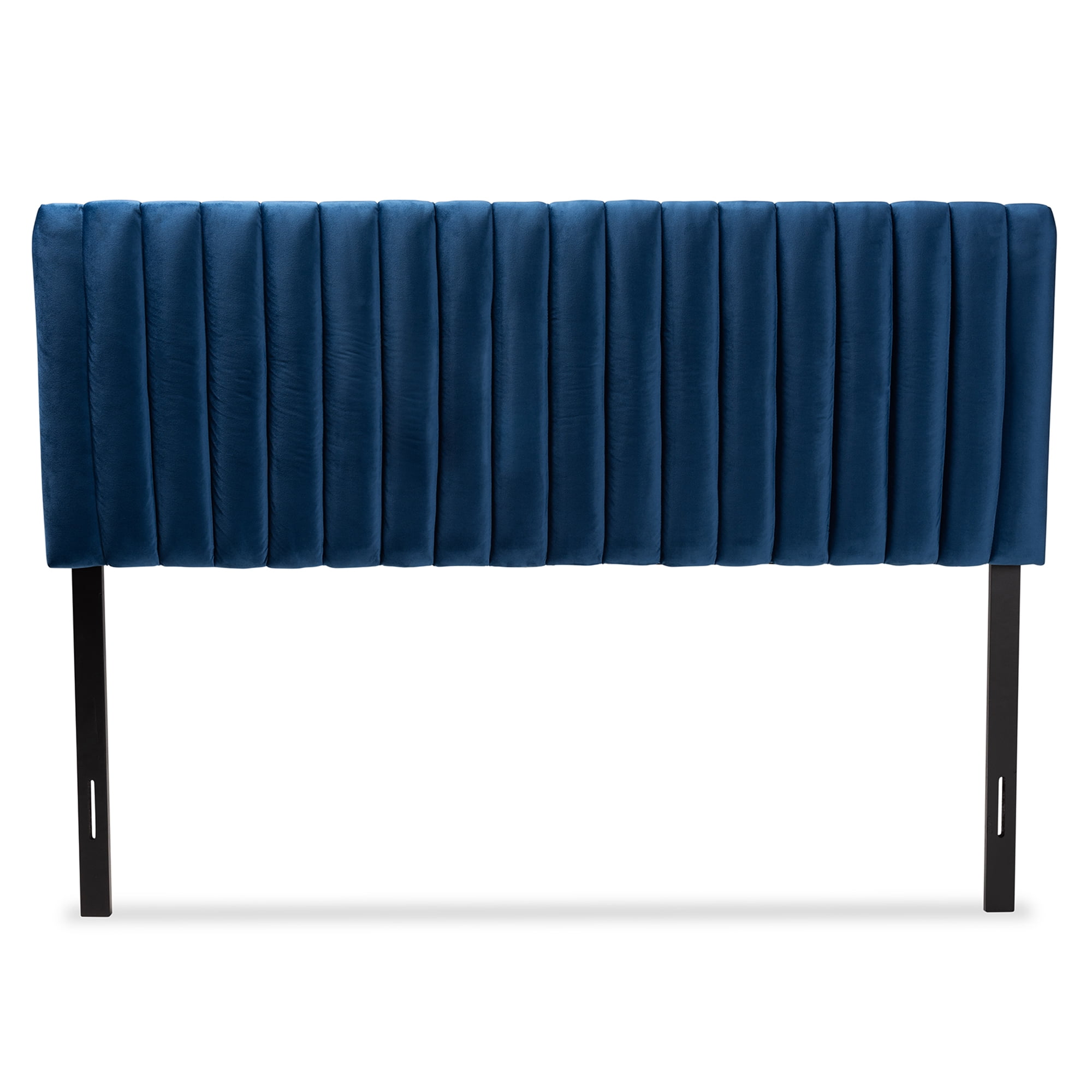 Baxton Studio Emile Modern and Contemporary Navy Blue Velvet Fabric Upholstered and Dark Brown Finished Wood, Full Size Headboard
