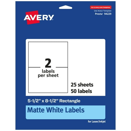 UPC: 0194793907032 | Avery Matte White Rectangle Labels  5-1/2  x 8-1/2   50 White Labels  Permanent Label Adhesive  Laser/Inkjet Printable Labels