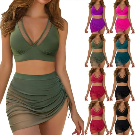 BRDFRL Women Swim Dress Skirt High Waisted Bikini Sets Tummy Control Bathing Suits Curvy Swimwear Black 2XL