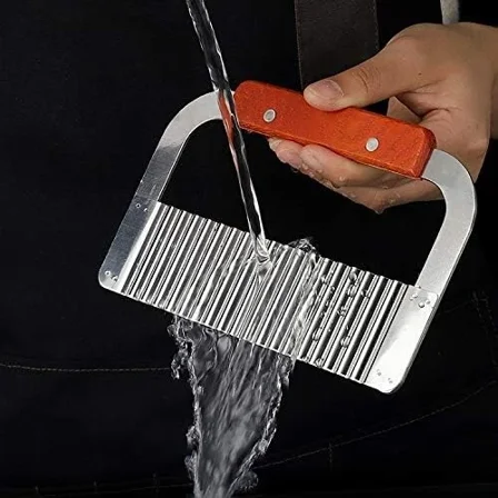Stainless Steel Crinkle Cutter With Wooden Handle Wavy Slicer For Veggies & Fr