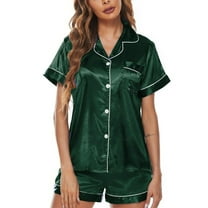 Women's Satin Pajama Set Short Sleeve Pajamas Button Up Soft Cool Silky Pjs 2 Piece Fall Summer Comfy Green Small