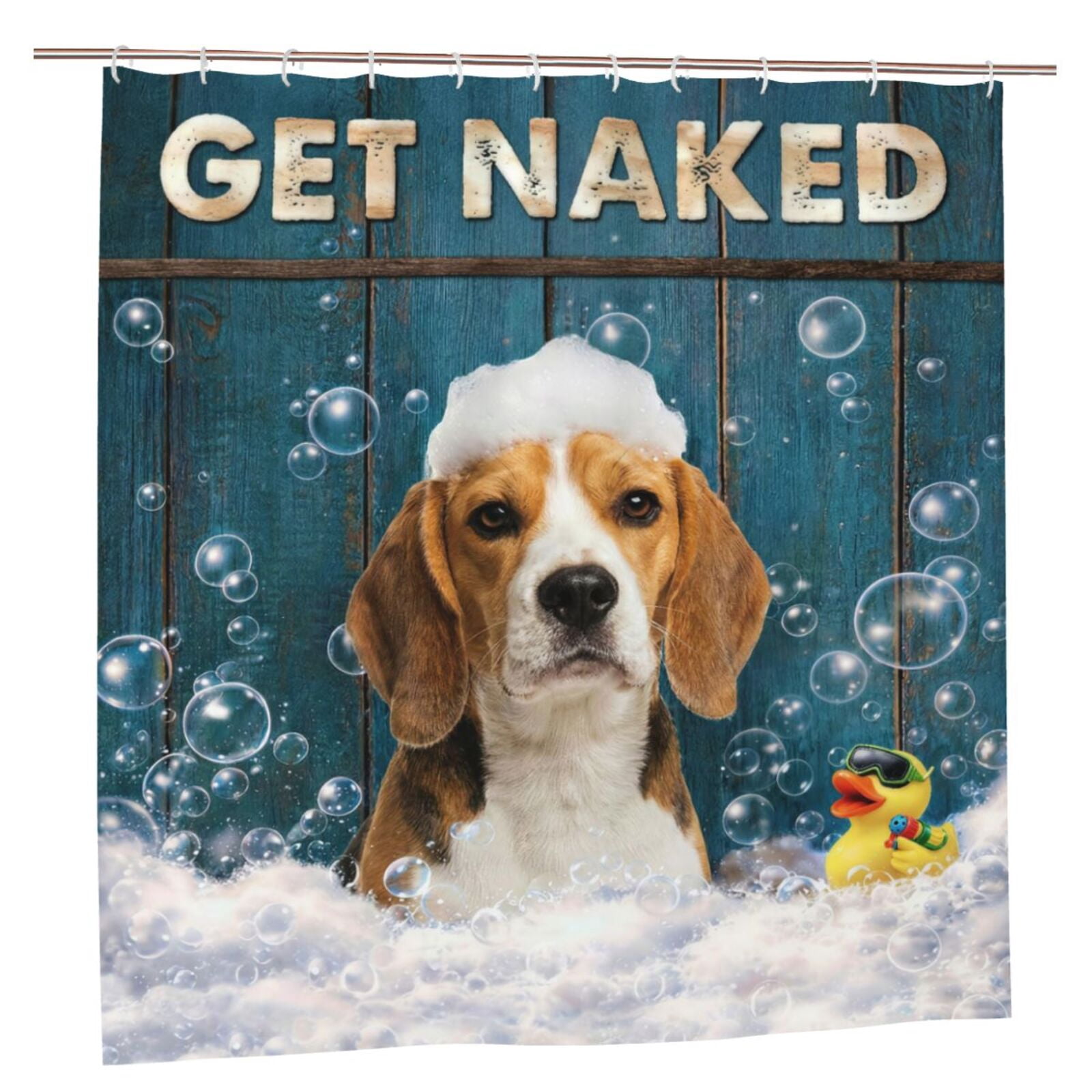 Beagle Puppy Shower Curtain Funny Dog Theme, "Get Naked" Bathroom Accessories for Dog Moms & Dads, Waterproof Fabric Bathroom Decor for Pet Lovers - 72"x72"