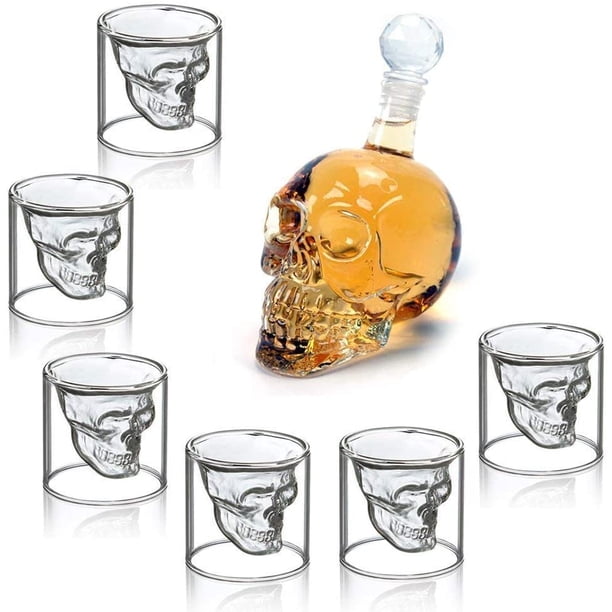 Juego de vasos de chupito de calavera de 350/550 ml, botella de vino de calavera con 6 copas de calavera, perfecto para bebidas coloreadas Namotu MZQ-0674-1