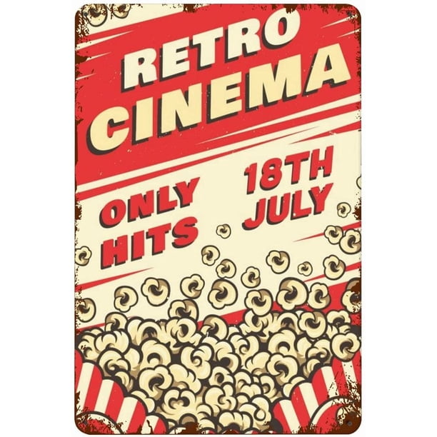 Letrero de hojalata retro de cine, divertido letrero de pared vintage para decoración de cuevas de hombres, exteriores, granjas, garajes, bares, clubes, cocinas, tamaño: 8 x 12 pulgadas