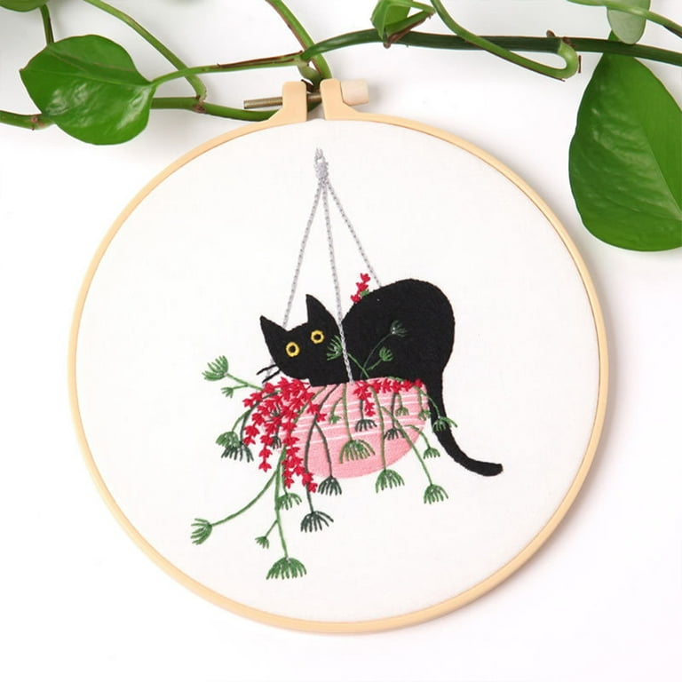 Cat Embroidery pattern Hand Embroidery Kit Cat Embroidery Hoop