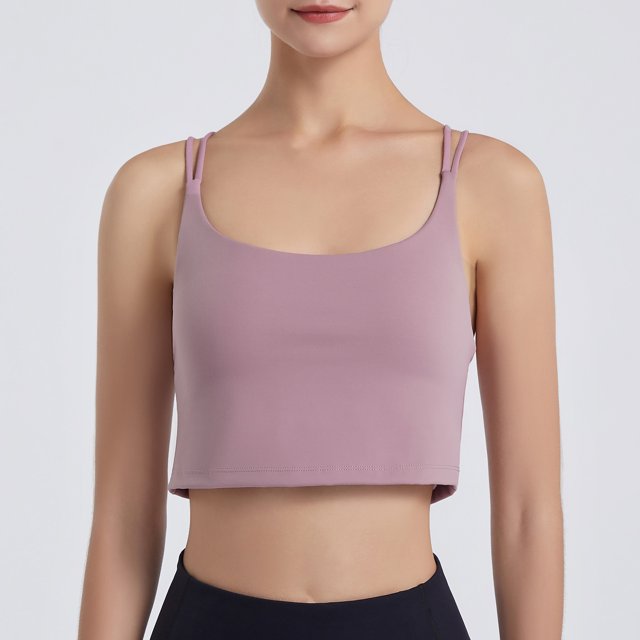 Sujetador deportivo para mujer, doble capa, espagueti cruzado, inalámbrico, acolchado, para correr, Abanopi Sujetador deportivo