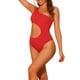 thumbnail image 4 of Traje de baño de una pieza para mujer, con un hombro, corte asimétrico, traje de baño sólido Monokini Rojo Mediano, 4 of 5