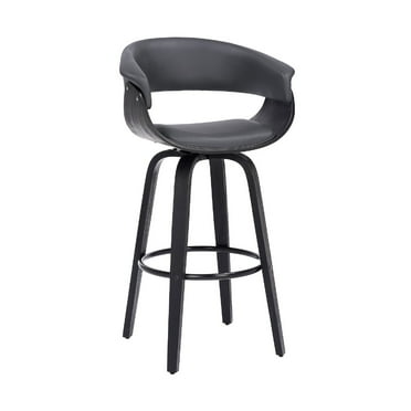 26 Inch Swivel Faux Leather Barstool with Curved Open Back, Gray - Saltoro Sherpi