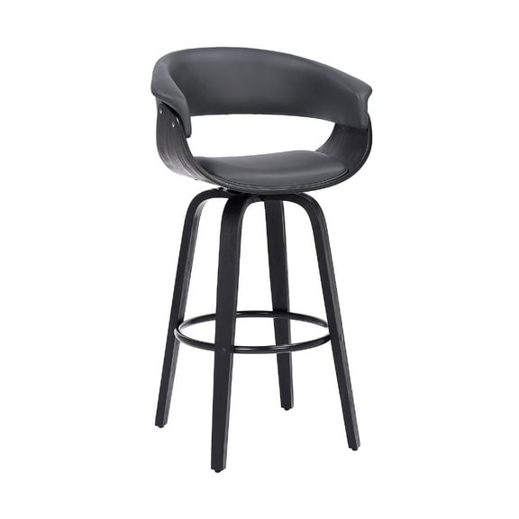 26 Inch Swivel Faux Leather Barstool with Curved Open Back, Gray