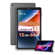 8 Inch Tablet with Sim Card Slot,Unlocked Tablets with 4G LTE,Octa Core,12GB RAM 64GB ROM 2TB TF Expandable,5100mAh,WiFi,GPS,Android 15 Tablet with Case