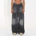 thumbnail image 2 of QHFBli Mens Baggy Jeans New Washed Vintage Straight Leg Wide Leg Pants Floor Length Denim Pants Loose and Versatile Men's Pants, 2 of 9