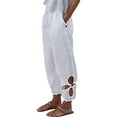 thumbnail image 2 of Baqcunre Women's Casual Solid Color Elastic Waist Hollow-Out Cotton and Linen Pants,Color White,Size S-XXL, 2 of 6