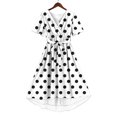 thumbnail image 5 of Uootdi Polka Dot Dresses for Women V Neck Tie Waist Short Sleeve Casual Flowy Midi Dresses Lightweight Elegant Gift, 5 of 7