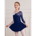 thumbnail image 3 of TiaoBug Kids Girls Rhinestone Figure Skating Dress Long Sleeve Dance Leotard Skater Performance Costume Navy Blue 10, 3 of 7