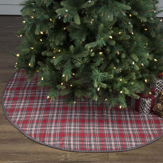 Cherry Red Rustic Christmas Decor Anderson Felt Plaid 60" Diameter Tree Skirt