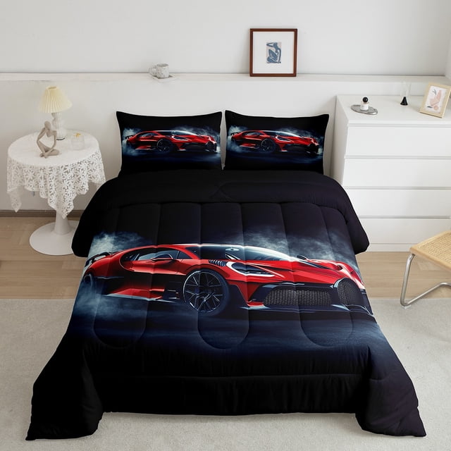 Erosebridal Cool Racing Car Comforter Sets Queen Size, Extreme Sports Comforters & Duvets, Sports Car Decor, Reversible