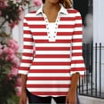thumbnail image 2 of Lmnyox Women's Shirts Fashion 3/4 Length Sleeve V Neck Striped Tops Casual Dressy Button Collared Golf Shirts, 2 of 7