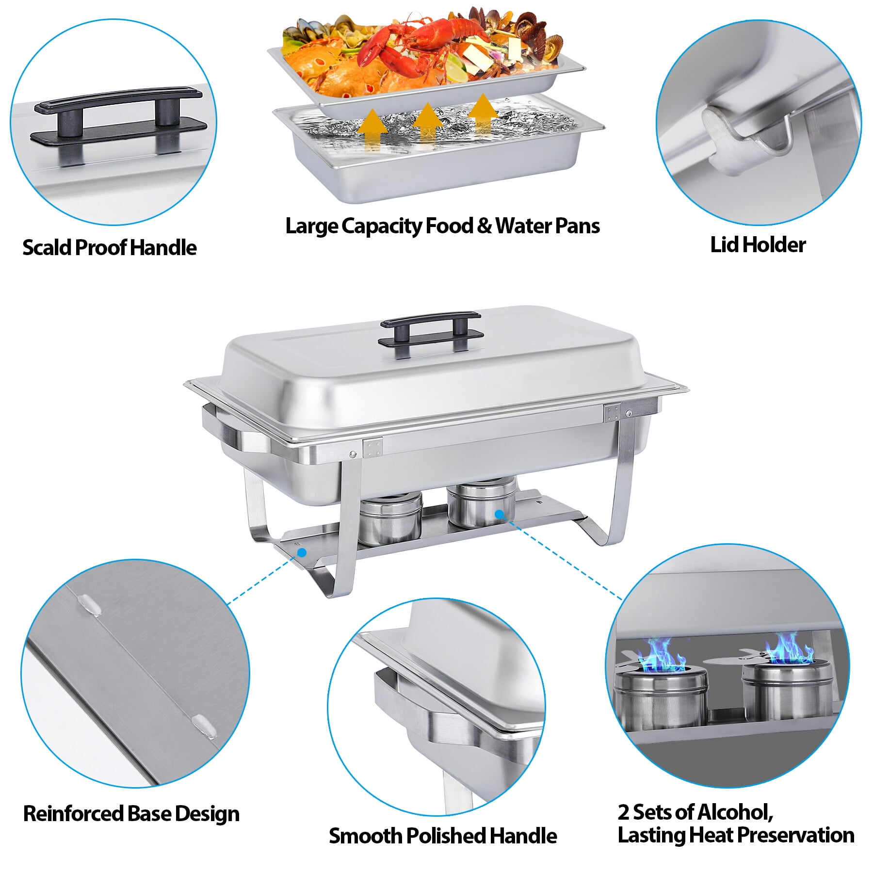 ZenSports 4 Pack Foldable 8QT Chafing Dish Stainless Steel FullSize