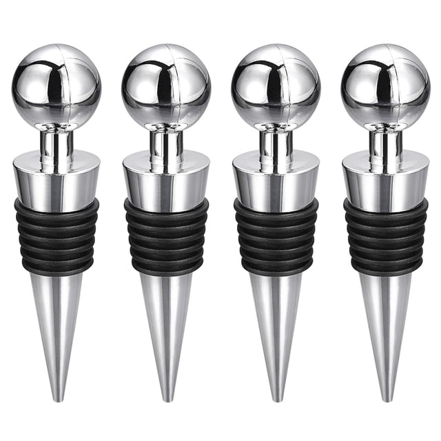 Unique Bargains Bouchons d'Étanchéité pour Bouteilles de Vin Réutilisables de Forme Conique Argent 4Pack