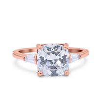 Rose Tone, Simulated Cubic Zirconia Size-8 Cushion Cut Art Deco Wedding Bridal Ring Buttere 925 Sterling Silver