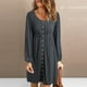 thumbnail image 2 of Vestido de cintura de manga larga con botones y cuello en U sexy de otoño informal para mujer Fridja  yut5760, 2 of 8