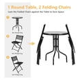thumbnail image 5 of Bistro Set 3 Pieces, Round Patio Table & Folding Chairs for Outdoor Use, Black Metal Furniture for Balcony, Garden, Backyard, Space Saving Compact Design, 5 of 8
