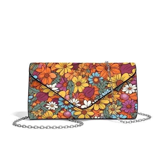 FOR U DESIGNS Hippie Daisy Clutch Purses for Women PU Leather Evening Bag Lightweight Crossbody Shoulder Envelope Bag with Detachable Chain