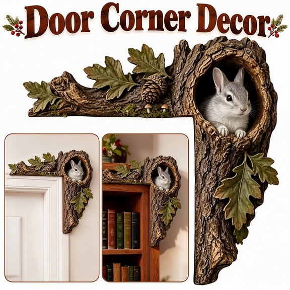 Velmasee Forest Animal Doorway Door Frame Decor, 2D Realistic Print Smooth Wood No-Drill Installation, Woodland Ornament for Home Wall Corner Fall Christmas Decor