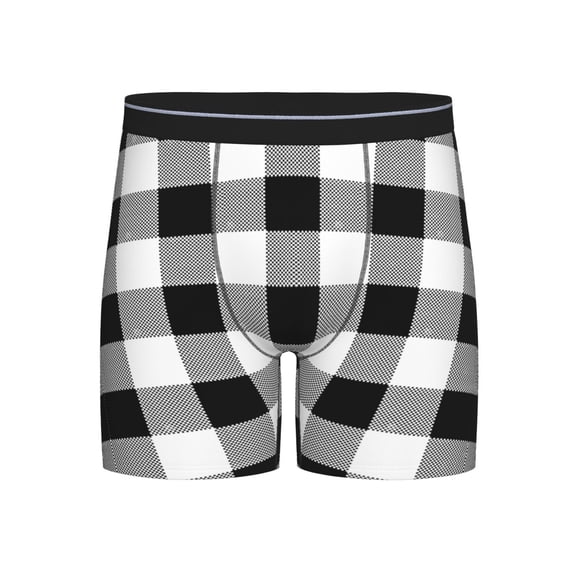 Men Boxer Briefs Fly Black White Plaid Funny Cool Underwear For Men