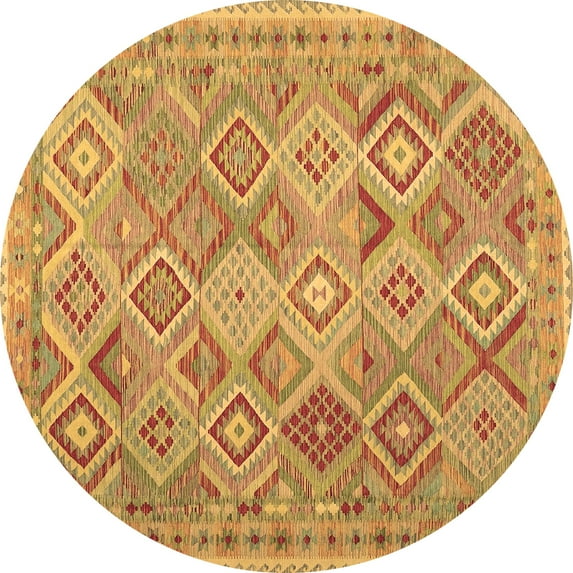 Ahgly Company Indoor Round Abstract Brown Contemporary Area Rugs, 6' Round
