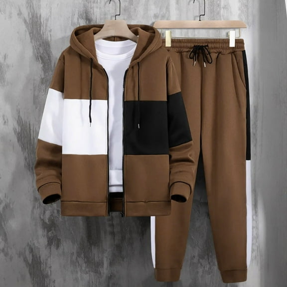 Letdown Men's Tracksuits 2 Piece Athletic Sweatsuit Full Zip Jogging Long Sleeve Casual Sports Outfits Sport Jogger Sweat Suits (Khaki, S)