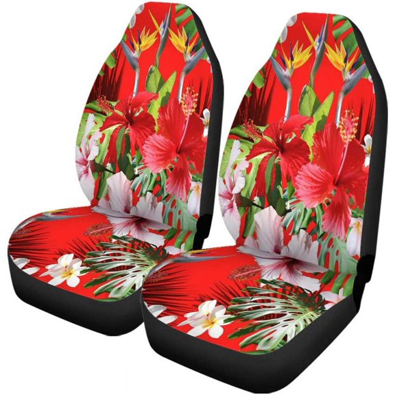 FMSHPON Set of 2 Car Seat Covers Beautiful Red Hibiscus Flower Universal Auto Front Seats Protector Fits for Car,SUV Sedan,Truck