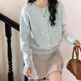thumbnail image 3 of Suéter suave y dulce de punto de un solo pecho con cuello redondo y flores con cuentas pesadas y enceradas de estilo coreano para otoño e invierno nuevo para mujer, 3 of 5