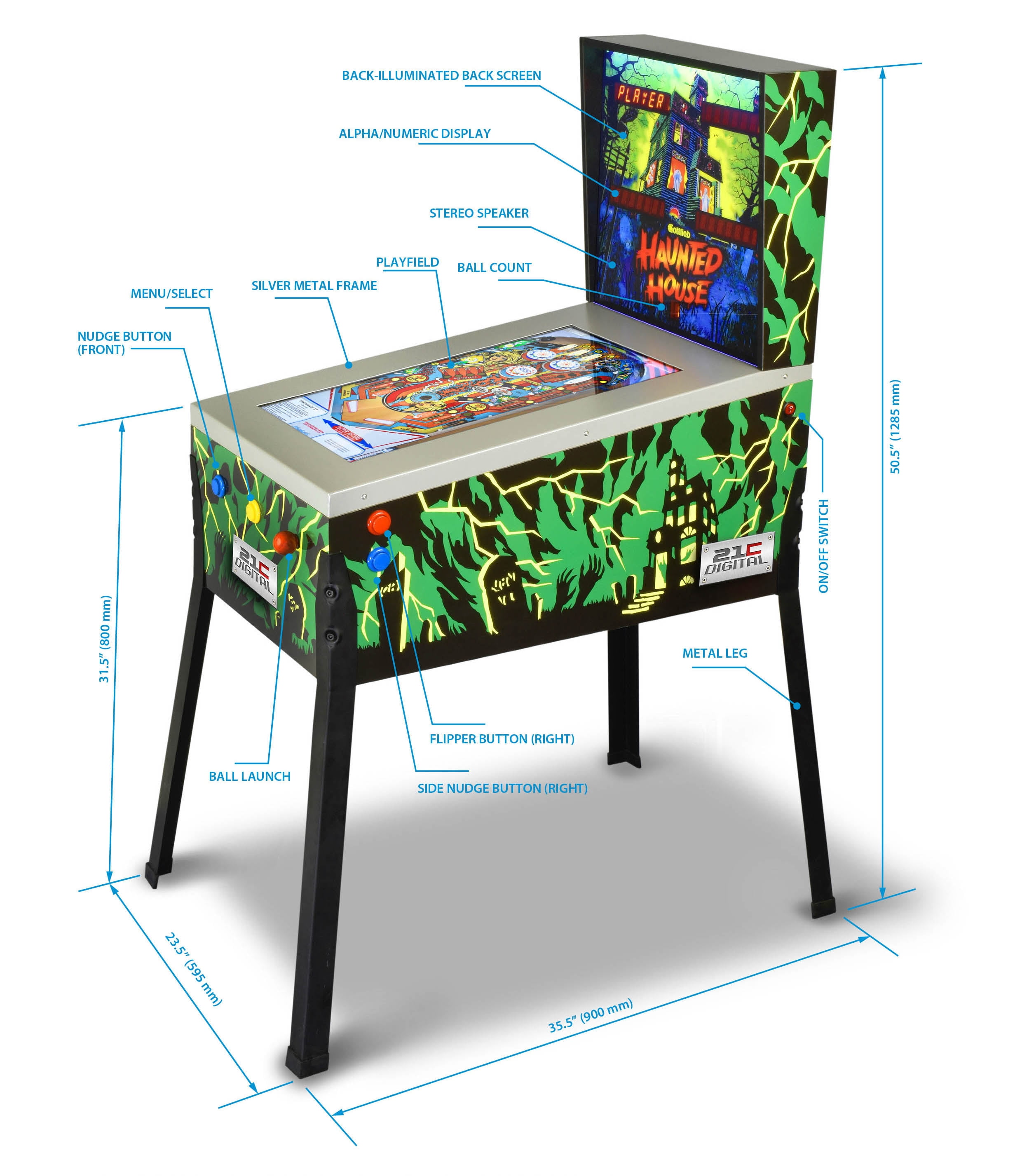 Haunted House3D Digital Pinball Machine, 12-in-1 Gottlieb Titles, ToyShock,  77000