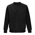 thumbnail image 3 of Aueoeo Men's Bomber Jackets Full Zip Embroidered Jacket Winderpoof Lightweight Stand Up Collar Sport Coat With Pockets Black L, 3 of 5