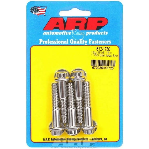 ARP 612-1750 Stainless Steel 5/16-18 RH Thread 1.750 UHL 12-Point Bolt with 3/8 Socket and Washer (Set of 5)