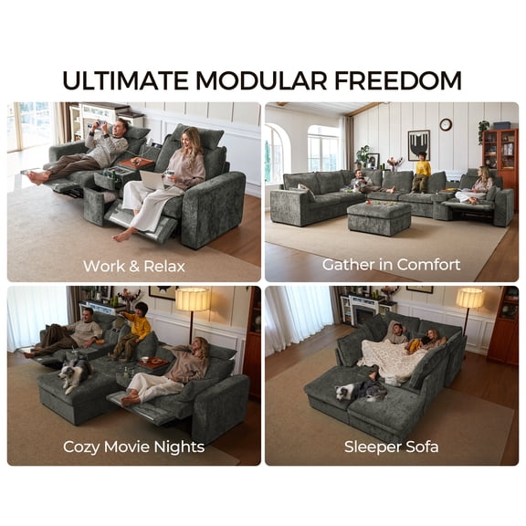 BEDEEP Modular Sectional Power Reclining Sofa  Gray