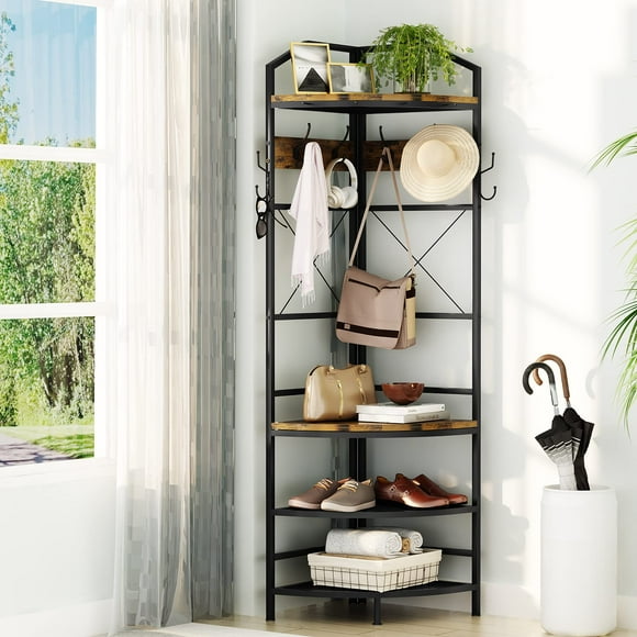 AWQM Coat Rack Storage Shelf Corner Entryway Hall Tree