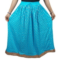 Mogul Women's Long Skirt A-Line Blue Rayon Summer Holiday Skirts