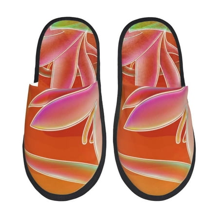 Balery Orange Flower Psychedelic Slient Indoor Furry Fleece Comfort House Shoes Soft Non-Slip Home Shoes Cotton slippers House Slippers-- Large