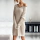 thumbnail image 4 of Suéter de punto de encaje con cuello en V de Color sólido de longitud media a la moda para mujer vestido de suéter suelto Fridja  NMB3412, 4 of 7